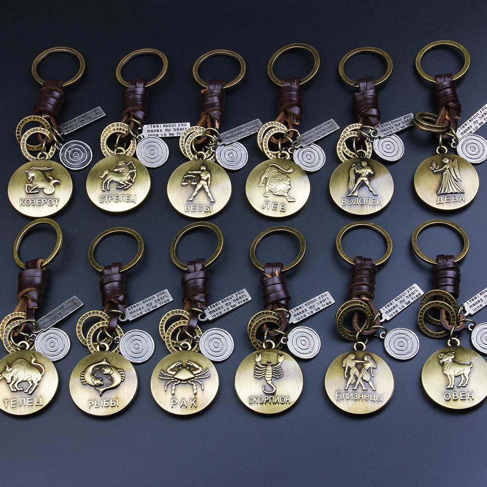Фото Персонализированный брелок для ключей мужчин и женщин с 12 созвездиями двойной