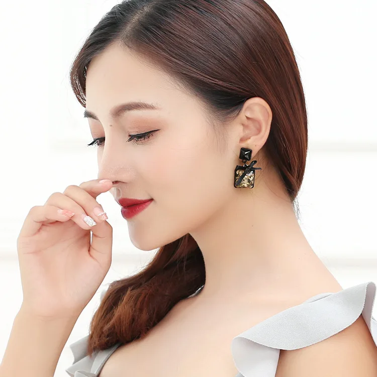 Женские квадратные серьги с бантом черные в стиле ретро аксессуары для женщин |