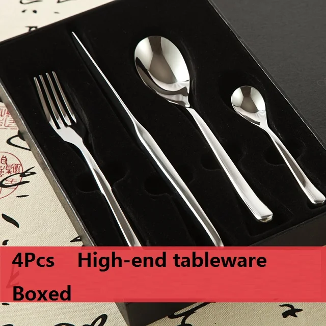 Boxed4Pcs 2-3-4 шт/набор Высококачественная посуда набор столовых приборов из нержавеющей стали нож для стейка Крестовая ложка подарок Западный прекрасный бытовой высококачественный - Цвет: Boxed4Pcs