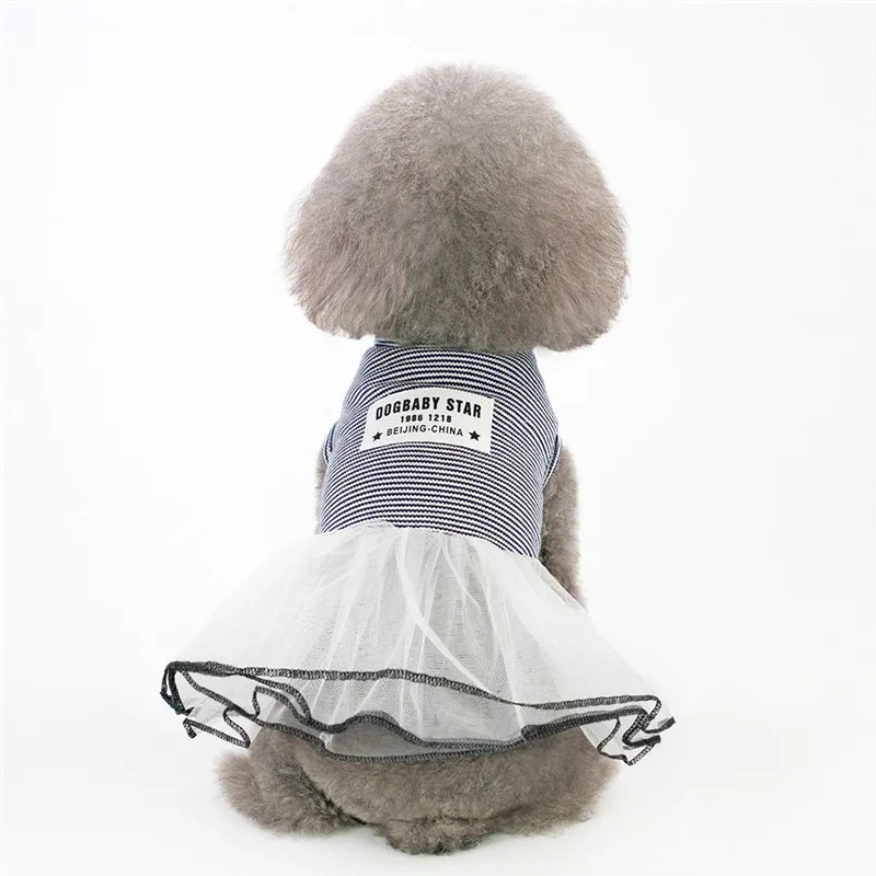 Cute Strip Dog Wedding Party Dress Tutu Skirt Summer Female Girl Puppy Hoodie Shirt Clothes Costume For Yorkie Chihuahua | Дом и сад