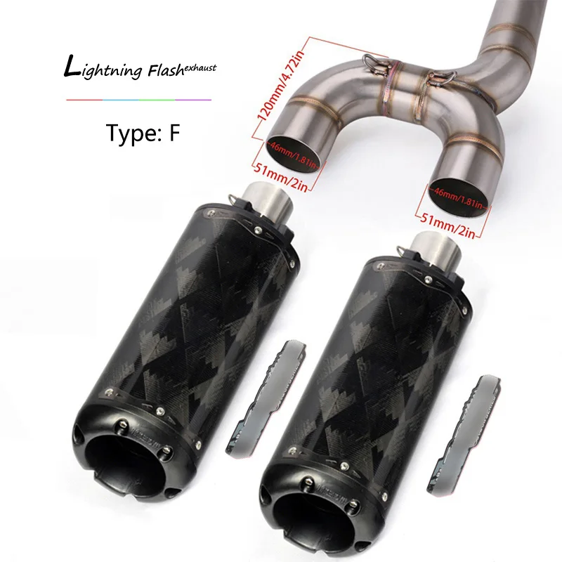 F Для Yamaha FZ6 FZ6N FZ6S выхлопная труба для мотоцикла с двумя выходами средняя Соединительная труба без шнуровки 51 мм задний выход без дБ убийца Левая Правая труба - Цвет: F