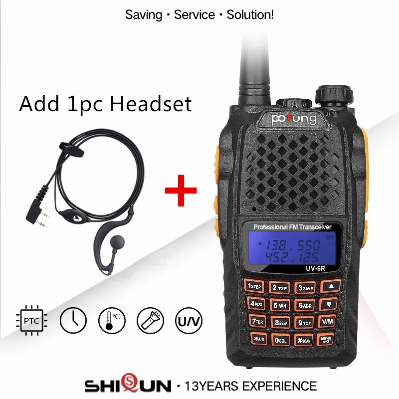 Add Headset Baofeng UV-6R рация 5 Вт Радио УВЧ УКВ двухдиапазонный УФ 6R CB радио обновление UV-5R Baofeng рация HF трансивер для охоты - Цвет: Add Headset