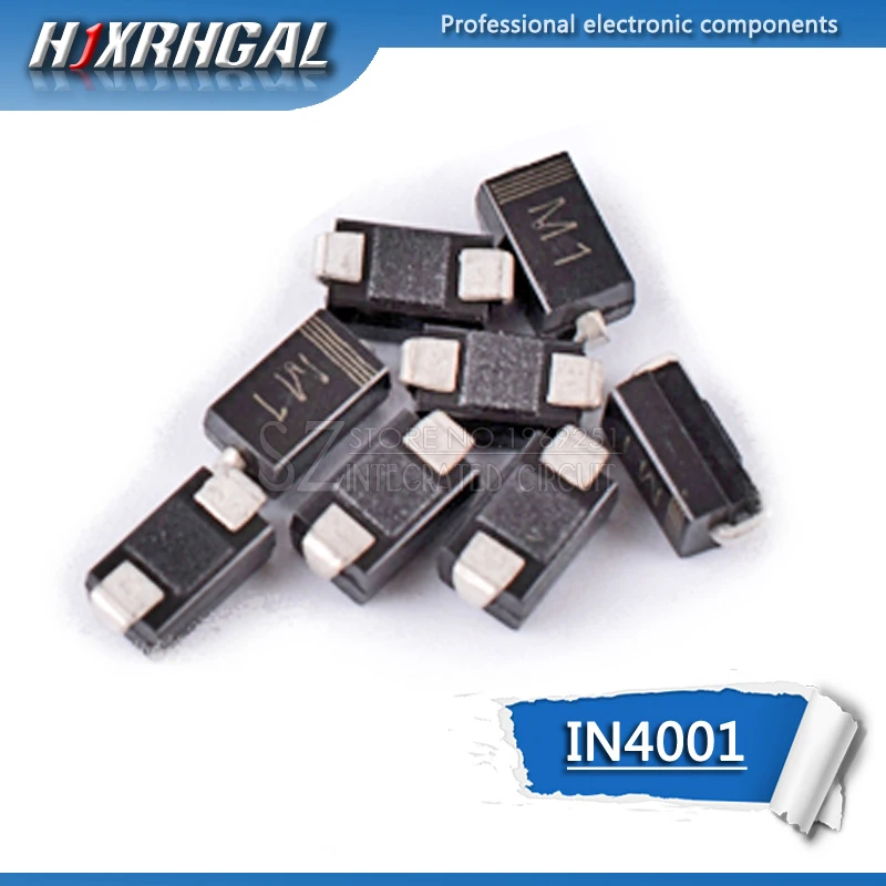 100 шт. IN4001 M1 SMA диод 1N4001 SMD 1A с алюминиевой крышкой 50В выпрямительным