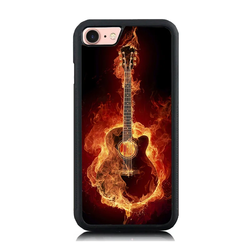 Fire Card Skeleton Burning Music Guitar Art Print Protective Shell Skin Phone Case For iPhone 8 8Plus 7 7Plus Back Cover | Мобильные