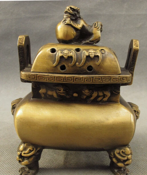 Bi002120 фольклорная китайская Бронзовая летучая мышь статуя в виде головы льва