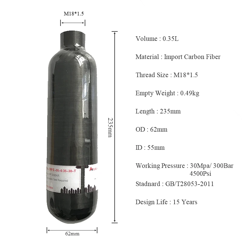 AC303561 350cc Hpa пейнтбольное оборудование 300BAR Pcp винтовочный резервуар для подводной - Фото №1