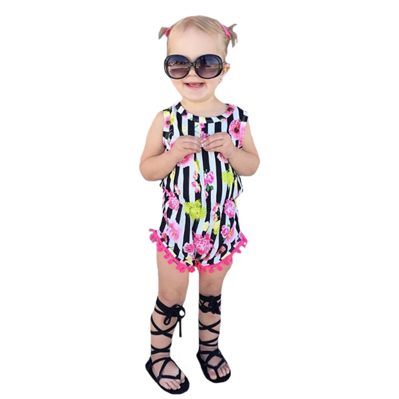 

SOSOCOER Baby Rompers Tassel Flower Girls One-Pieces Outfit 2017 New Summer Cute Floral Sleeveless Newborn Jumpsuit Girl Clothes