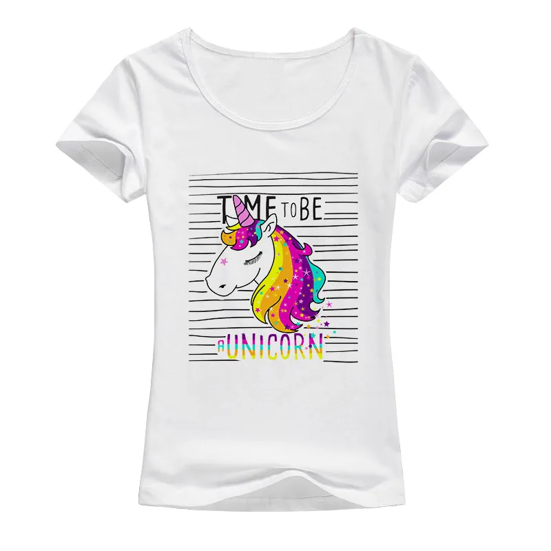 Женская футболка с коротким рукавом круглым вырезом и мультяшным принтом|unicorn t