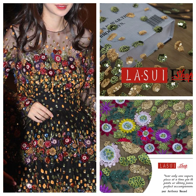 

High-grade imported big heavy water soluble lace fabric 3DVembroidery flower nail bead sequins fashionDress, dress X0041