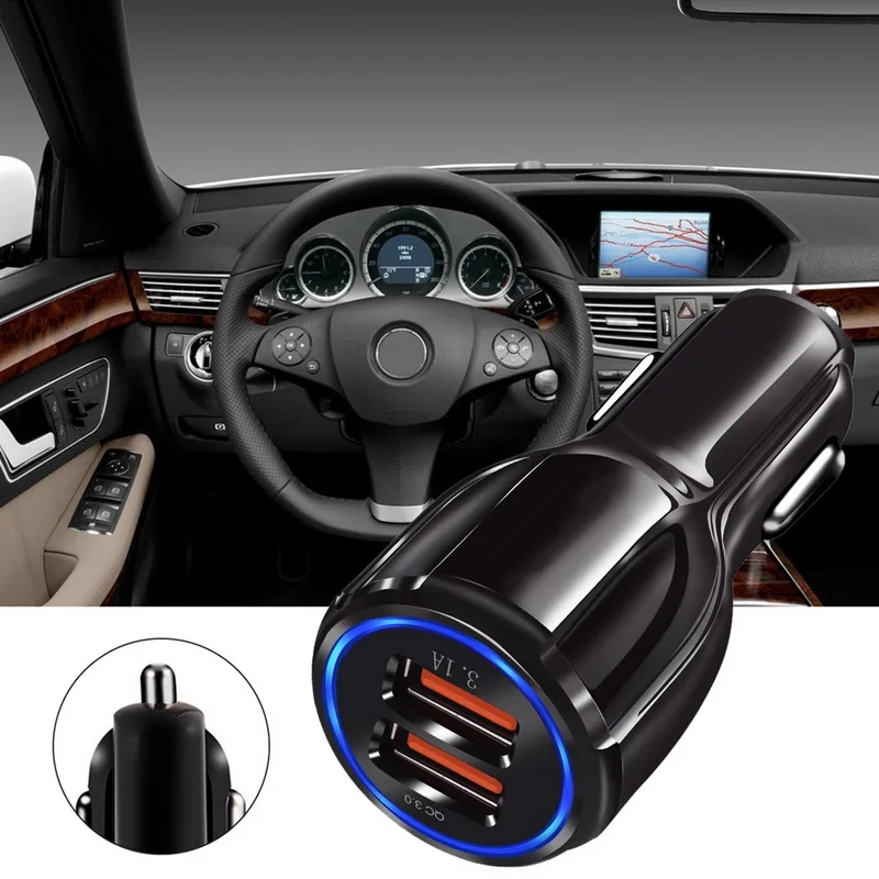 Быстрое Автомобильное зарядное устройство с двумя USB адаптерами QC3.0 A цифровое