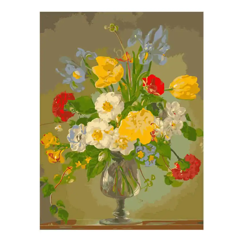 flower painting 22 Раскраска по номерам, сделай сам Раскраска по номерам, декоративная картина черный кот, картины по номерам - Цвет: flower painting 22