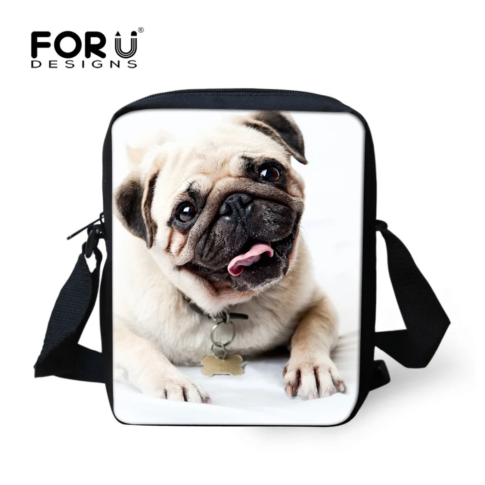 

FORUDESIGNS Women Small Messenger Bag Cute 3D Pug Dog Woman Cross-body Bag Brand Ladies Flag Handbag For Girls Mochila Infantil