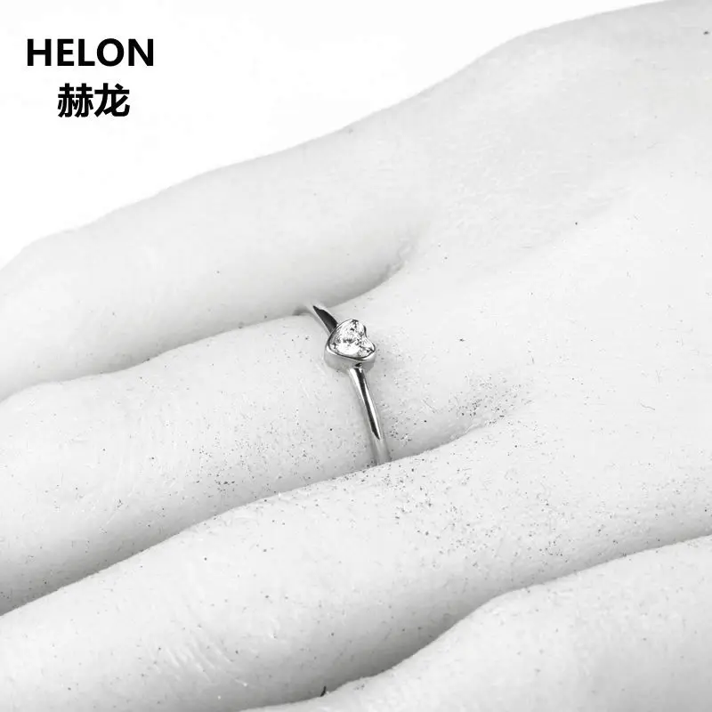 

Solid 14k White Gold VS/H Natural Diamonds Engagement Ring Wedding Band Trendy Heart Women Fine Jewelry