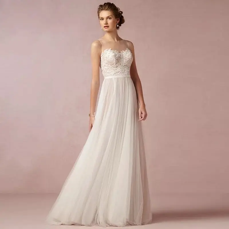 Robe de mariage 2020 новые кружевные фатиновые Свадебные платья с круглым вырезом Boho Chick