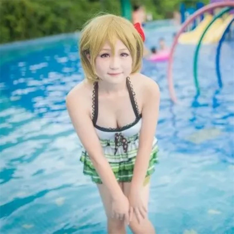 

Love Live Koizumi Hanayo Cosplay Costume Hawaii Lady Sukumizu Bikini Summer Swimsuits Female Sexy Swimwear Top+Shorts+Skirt