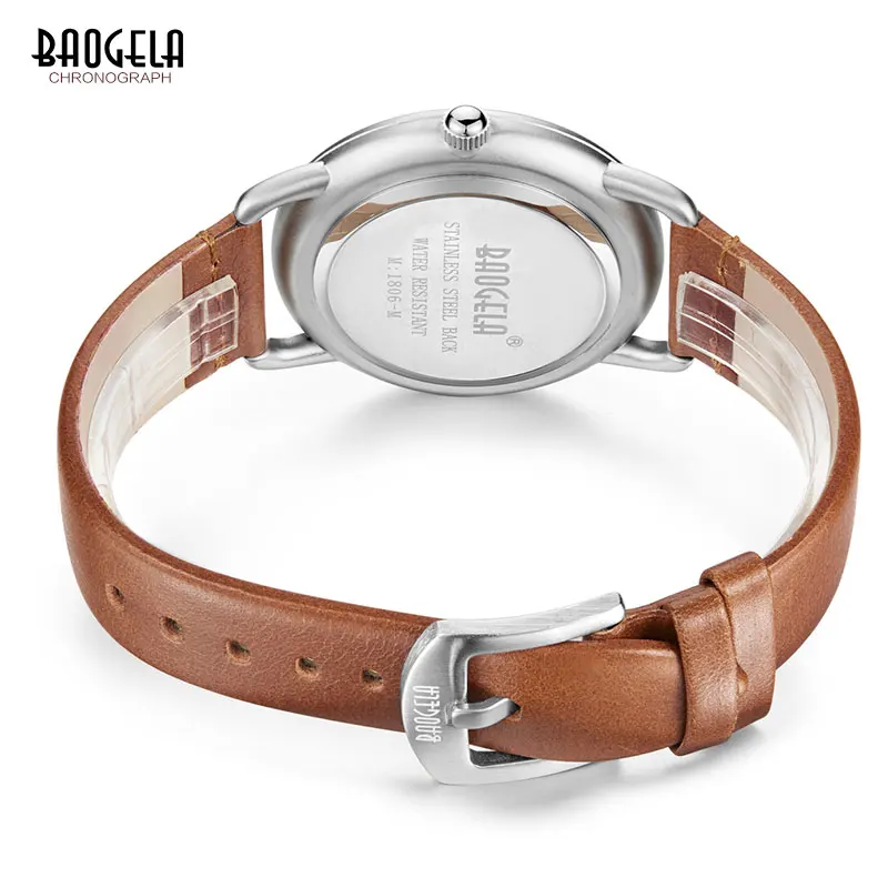 BAOGELA Men's Premium Simple Quartz Watches Casual Leather Strap Minimalism Waterproof Wristwatch for Man 1806Dark Brown | Наручные