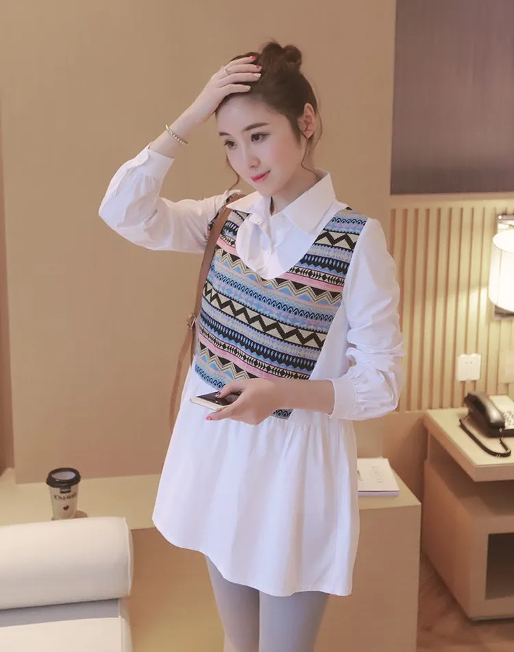 Весенняя блузка с длинным рукавом для беременных платья платье в стиле пэчворк