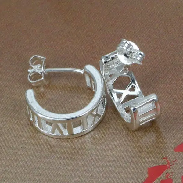 E046 Wholesale Silver plated earrings silver fashion jewelry Half Round Rome Earrings /atrajkyasc | Украшения и аксессуары