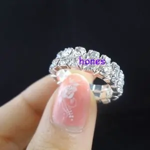 Эластичный 925 серебро с двумя рядами кристаллов Стразы на ремне кольцом для