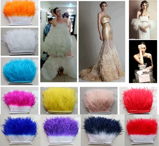 Красочные страусиное перо отделкой из страусиных перьев Отделка бахрома
