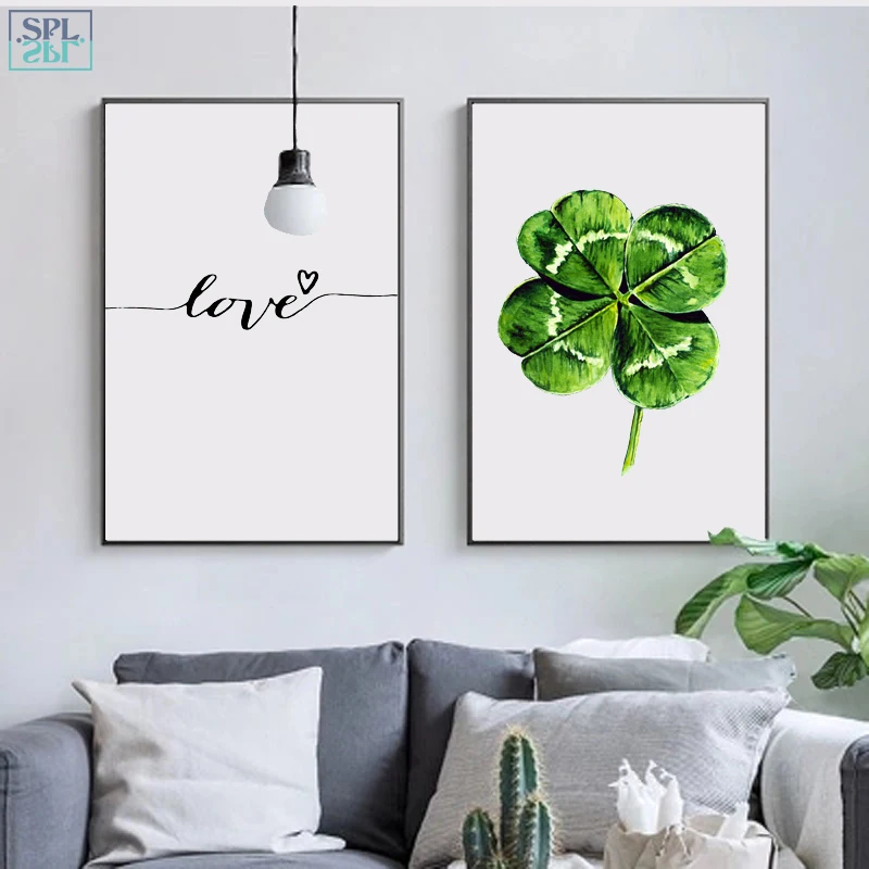SPLSPL Nordic Minimalist Wall Art Picture Green Leaf Plant Canvas Print Poster Painting Scandinavian LOVE Home Decor No Frame | Дом и сад