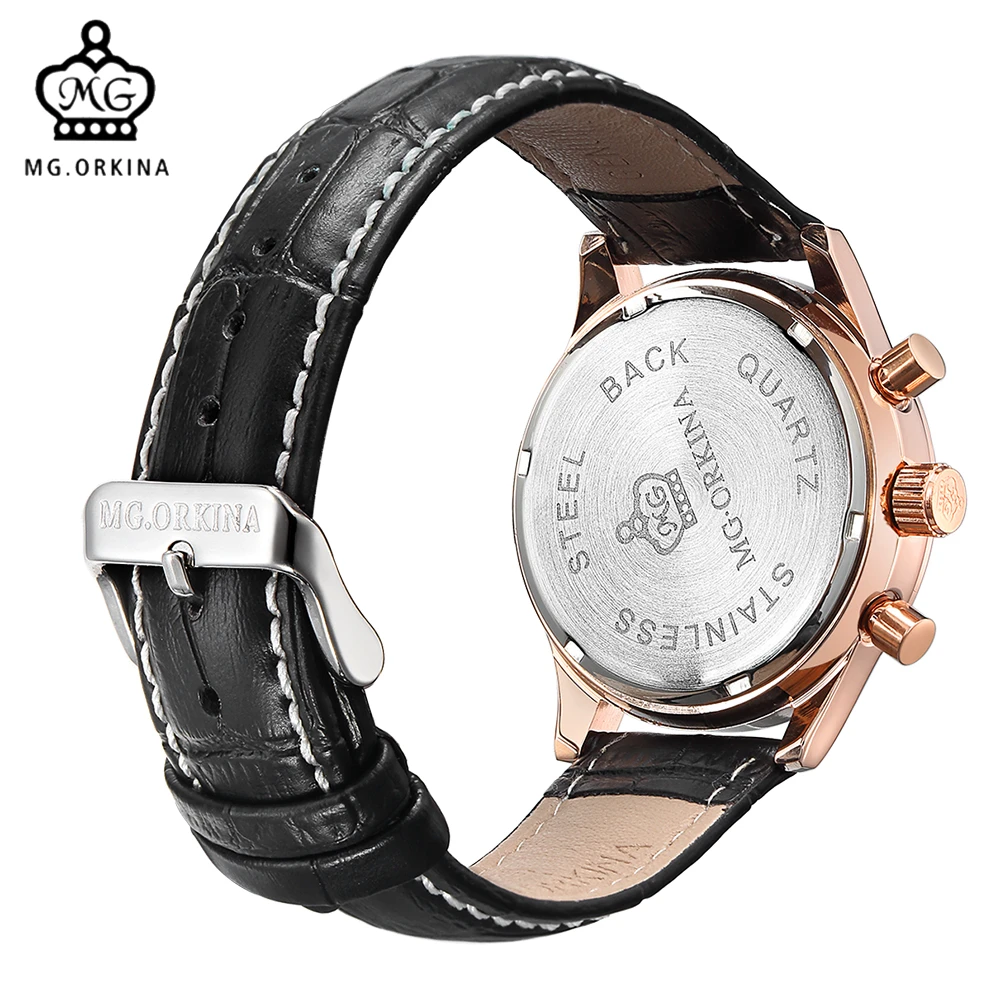 MG. Часы ORKINA мужские повседневные с кожаным ремешком кварцевые|masculino|masculinos