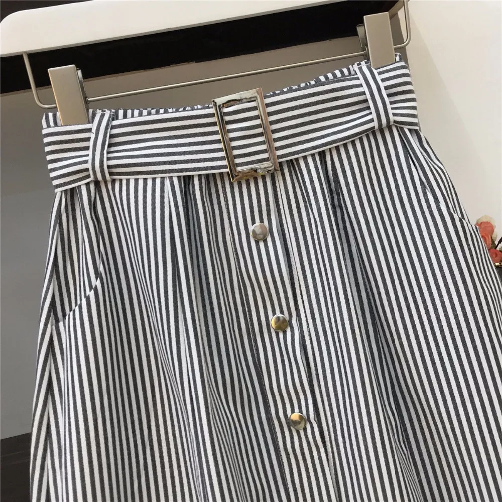 2019 Летняя женская Повседневная футболка + Полосатая юбка комплект из 2 предметов