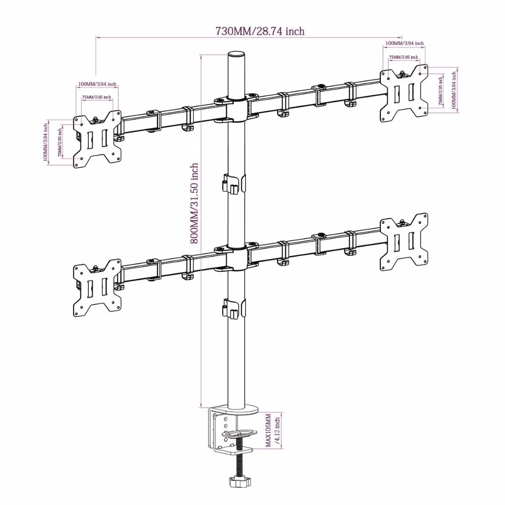 Suptek Quad Arm ЖК светодиодный монитор Стенд кронштейн, монтируемый в стол сверхмощный полностью регулируемый подходит 4/Четыре экрана до 2" MD6884