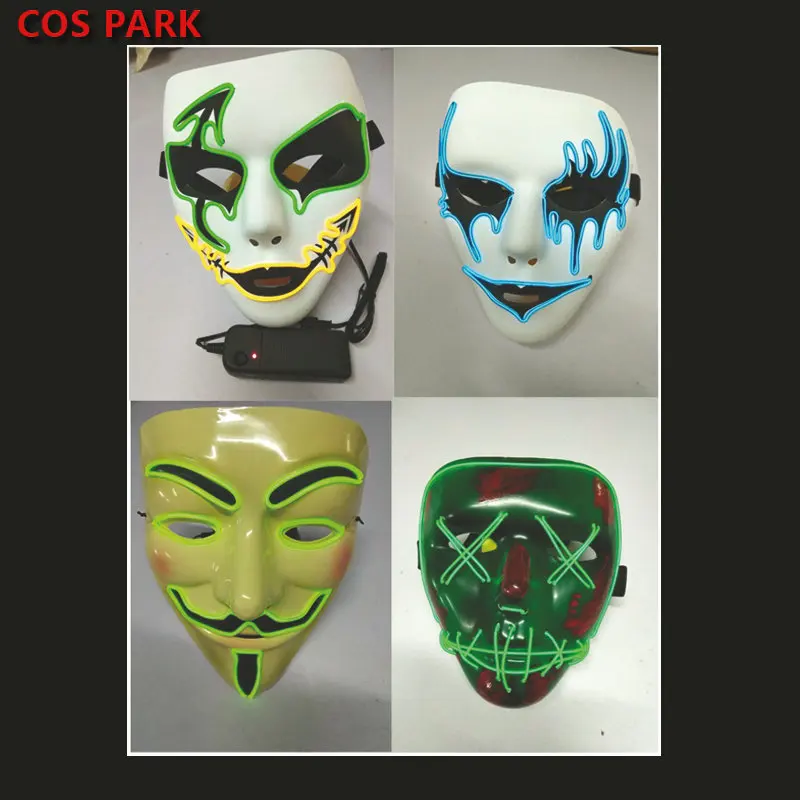 Halloween Mask EL Wire LED Scary for Festival Parties Costume Fakes Masquerades Light up V | Тематическая одежда и
