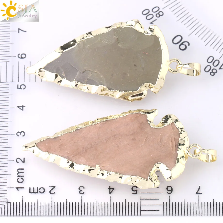 CSJA Amulet Подвеска В Форме стрелы Природный Камень индийский агат оникс золотого