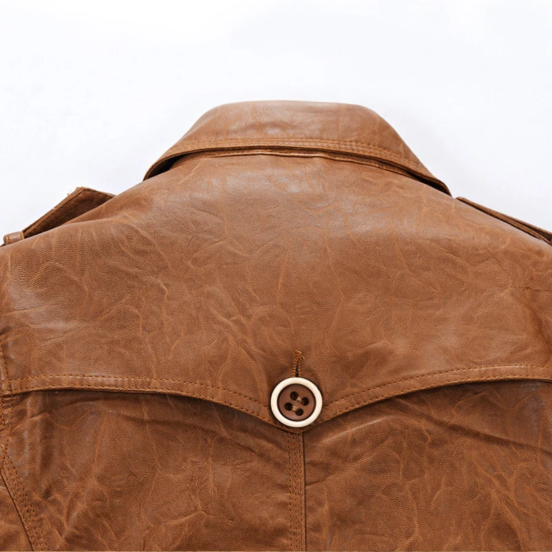 Бренд моды длинный кожаный куртка пальто мужское ПУ Для мужчин S кожаная флис