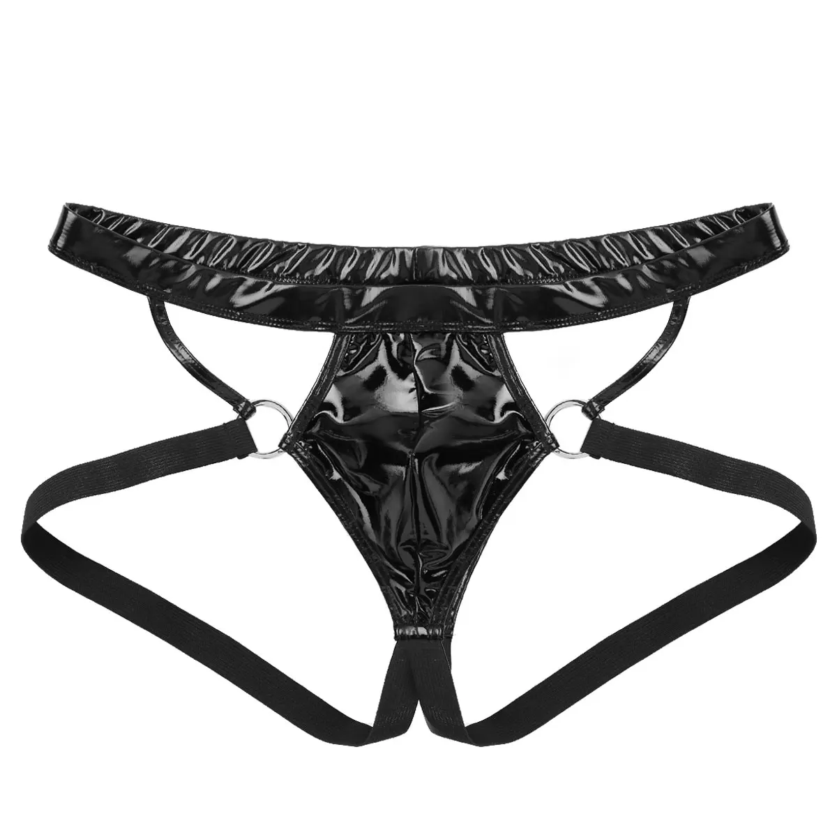Мужское нижнее белье Wetlook черные кожаные Трусы стринги с низкой посадкой