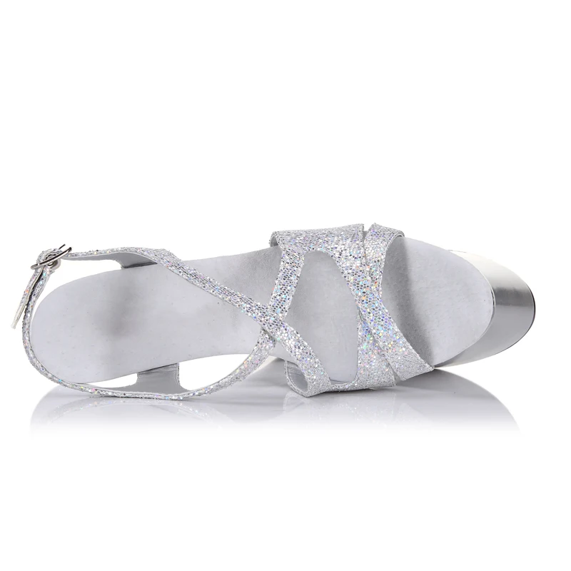 

Silver Stripper Sandals Platform Women Summer Shoes 18cm Sexy Super High Heels Fenty Beauty Glitter Peep Toe Buckle Strap Shoes