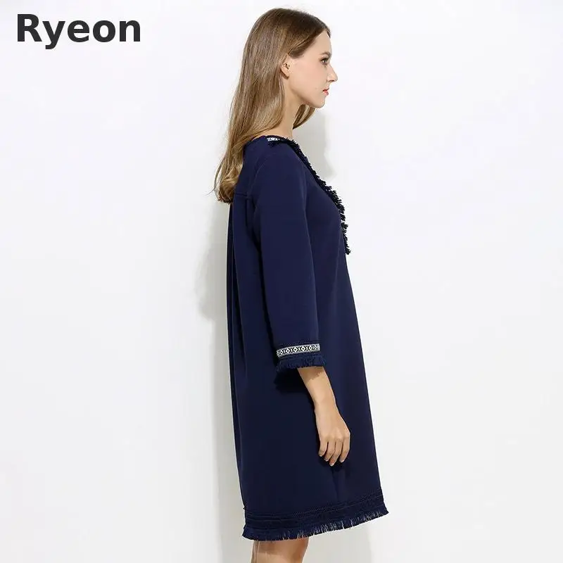 Ryeon 5xl Плюс Размер Женщины Кисточкой Платья Линия Твердые выше Колена Мини Длина