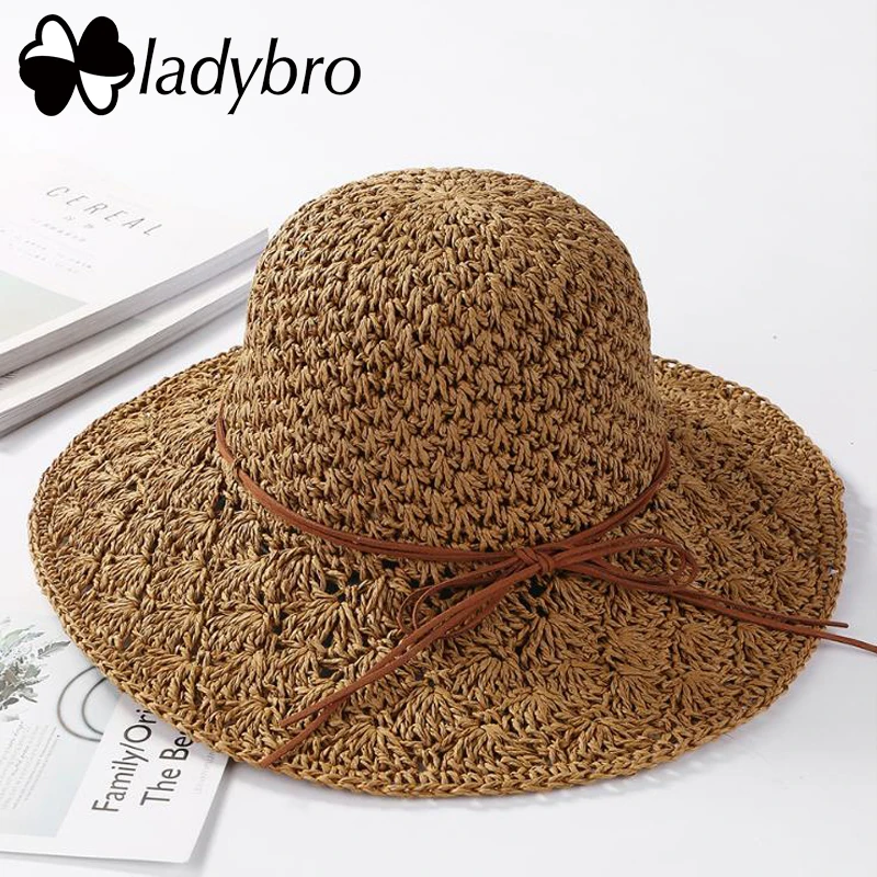 Шляпа от солнца Ladybro для женщин Плетеная соломенная шляпа ручной работы складная