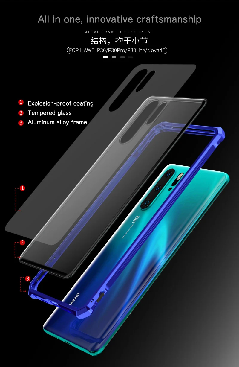 High-end ультра-тонкий металлический каркас зеркало из закаленного стекла оболочки для huawei P30 чехол. P30 PRO крышка. P30 LITE/nova4e чехол