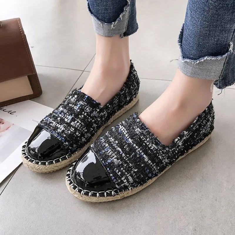 2019 г. Осенние эспадрильи лоферы женская обувь черные женские туфли на плоской