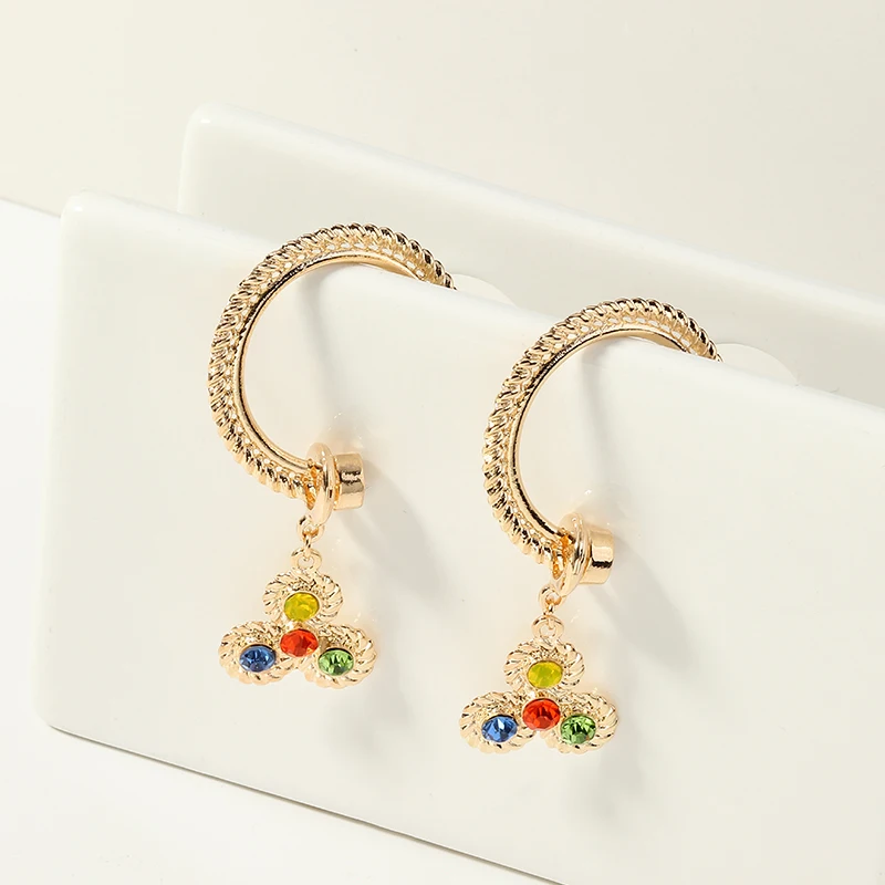 8Seasons New Fashion Gold Color Drop Earrings C-Shape Multicolor Rhinestone For Women Party Jewelry 65mm x 32mm 1 Pair | Украшения и