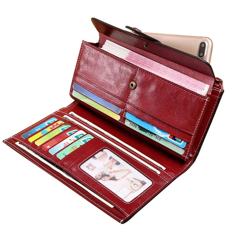 Женский кошелек из натуральной кожи New Women Wallet Genuine Leather Long Clutch Wallets for Female Cowhide Bifold Purse Ladies Card Holder Coin on.