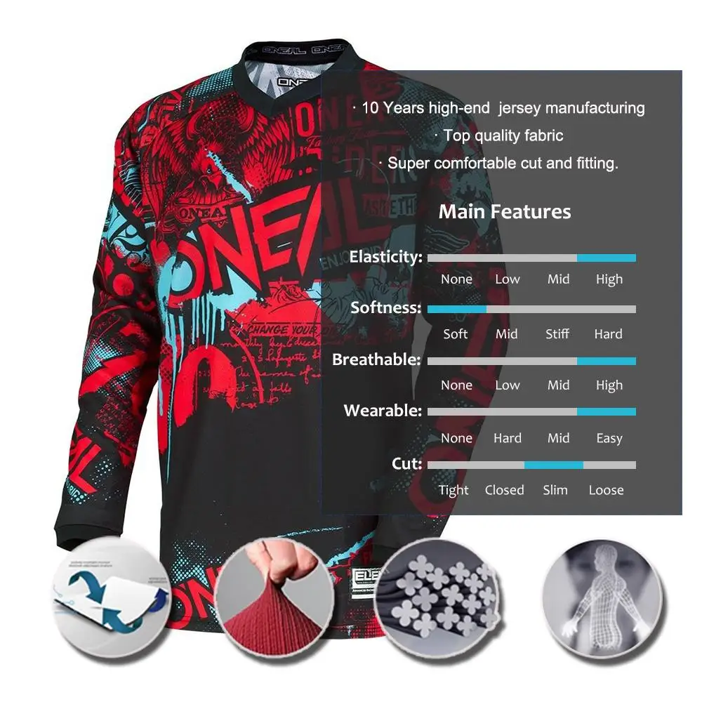 Men Long Sleeve O-Neck Shape Motorcycle Outdoor Speed Motocross Racing Quick-drying Jersey motocross jersey | Спорт и развлечения