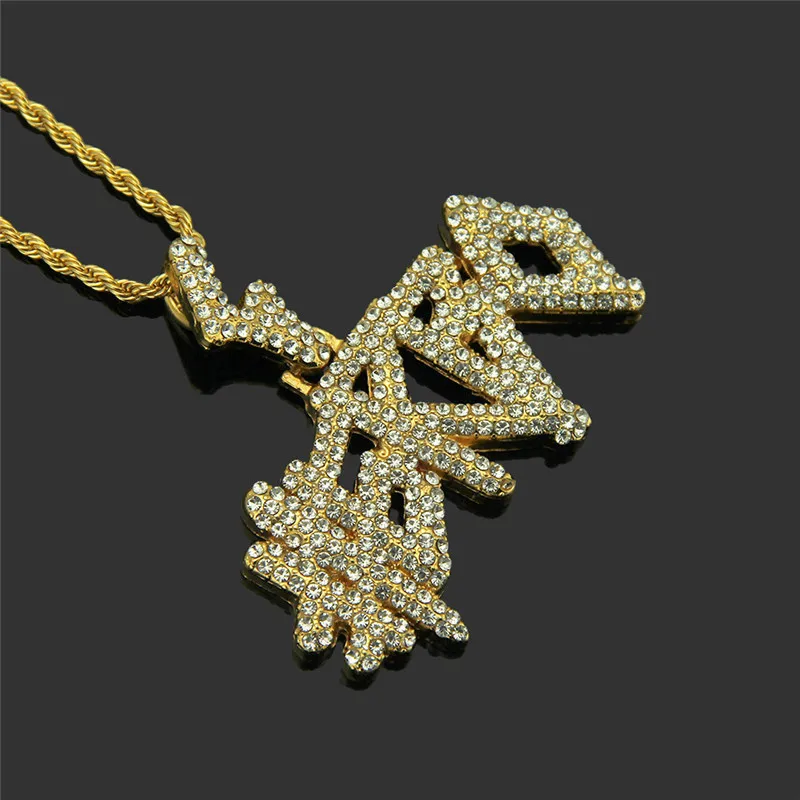 Iced Out Full Rhinestone Gold plating English Letters Hip Hop Necklace Pendants Micro Zircon Necklaces For Jewelry | Украшения и