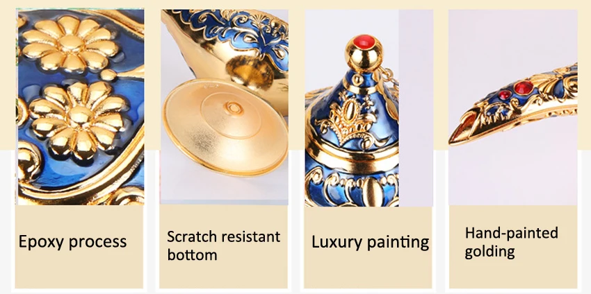 ERMAKOVA Colorful Large Metal Magic Genie Lamp Incense Burner Vintage Rare Legend Oil Lamp Home Office Decoration Gift
