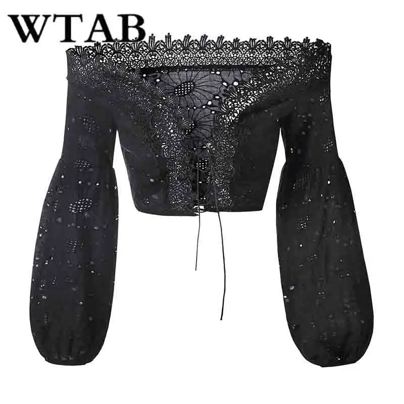 WTAB, сексуальная женская футболка с открытой спиной, фонарь, длинный рукав, короткий топ, летняя футболка, бодикон, пэчворк, открытая футболка на шнуровке