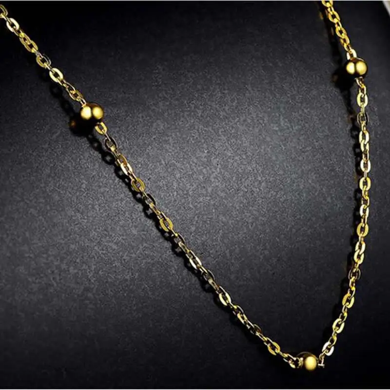 

Pure AU750 Yellow Rose Necklace Women Beads O link Chain Necklace