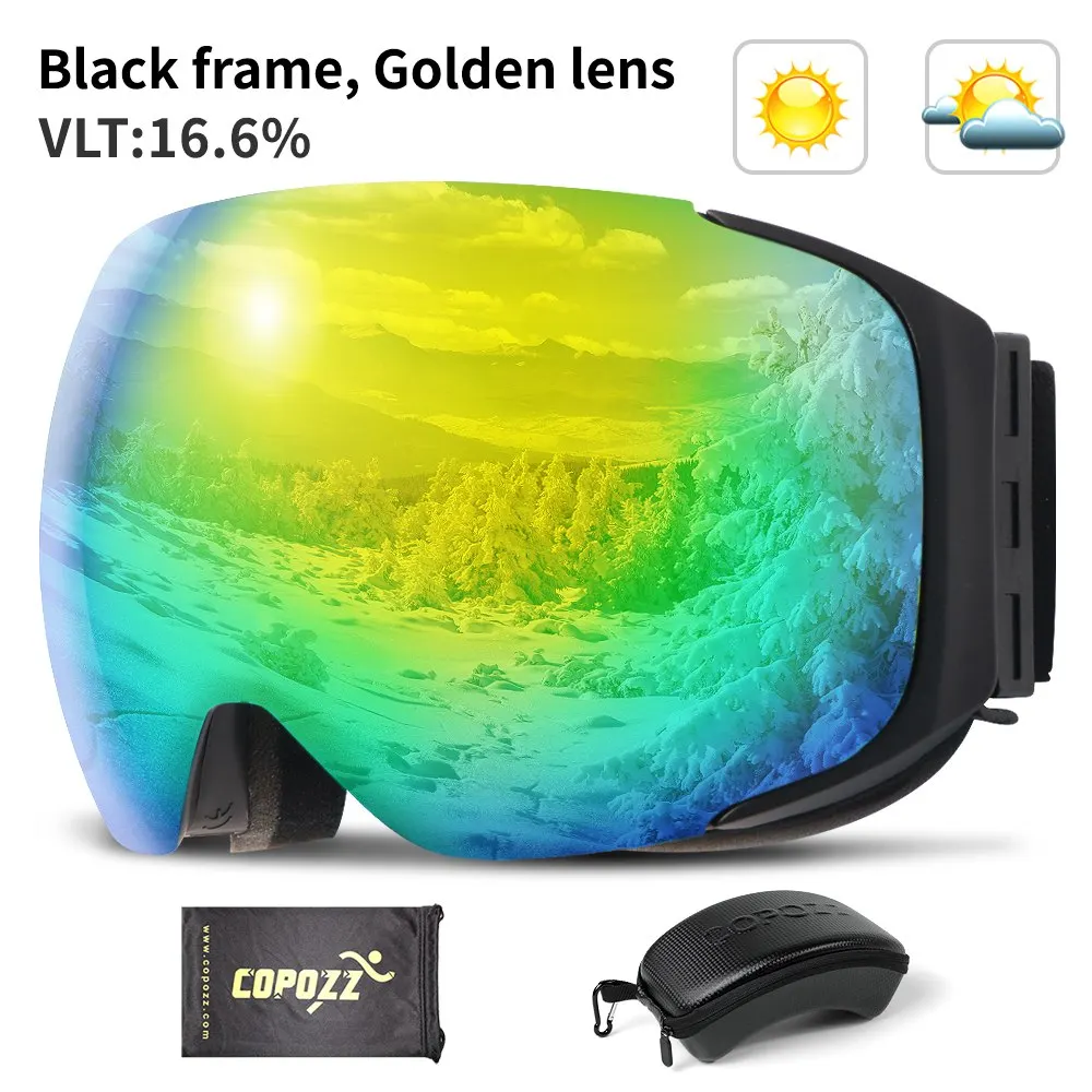 Gold Lens COPOZZ бренд Магнитная лыжные очки с Чехол с двойными линзами анти-противотуманные лыжные снежные очки UV400 Лыжный Спорт Для мужчин Для женщин зима сноуборд 2181 - Цвет: Gold Lens