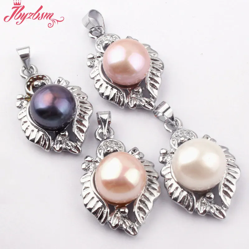 

10mm Natural Round Freshwater Pearl Beads,Heart White Zinc Alloy For Women Christmas Gift Fashion Pendant 1 Pcs 15x20mm