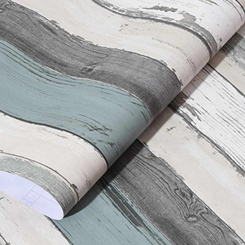 blue gray wood Обои для спальни ПВХ самоклеющиеся обои водонепроницаемая лента наклейка Средиземноморский деревянный полосатый стикер для стен для гостиной - Цвет: blue gray wood