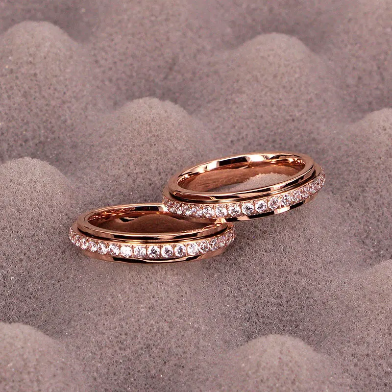 New Design Rotatable Shiny Zircon Ring Titanium Steel Top Quality Woman Wedding Promise Jewelry Love Brand Anillo Gift | Украшения и
