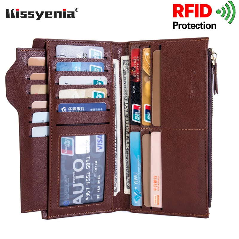 Kissyenia длинный мужской кошелек из искусственной кожи RFID защищающий зажим для