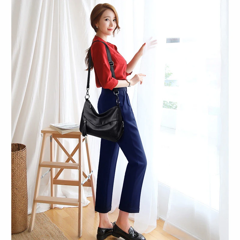 

SUDS Brand Women Large Capacity Soft PU Leather Shoulder Bag Luxury Handbags Women Bags Designer Tassel Crossbody Bags Tote Bags